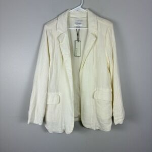 Womens 100% Cotton Gauze Jacket Blazer Ivory Sz M Minimalist Beach  STOOSH NWT